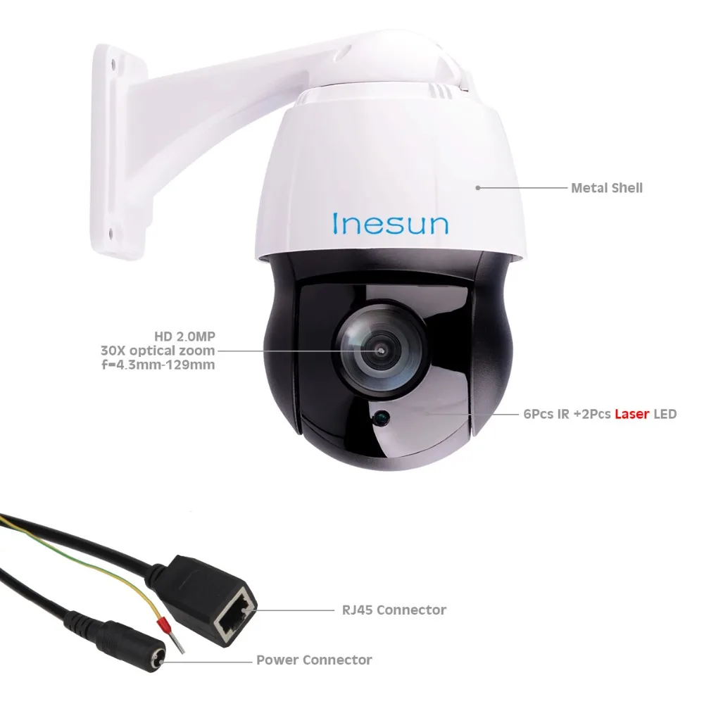 Inesun 30X Zoom PTZ IP камера 2MP HD 1080P Высокоскоростная купольная камера 500 футов Лазерная ИК ночного видения Водонепроницаемая наружная