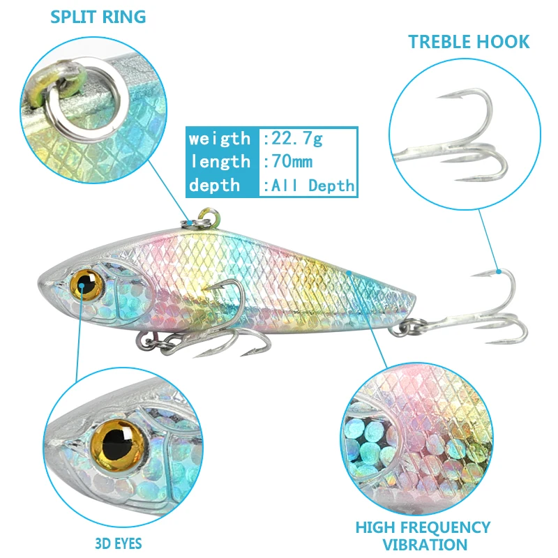 AI-SHOUYU, новинка, Тонущая VIB 70 мм/22,7 г, жесткая рыболовная приманка, жесткая искусственная Вибрирующая приманка, зимняя ледяная соленая Рыболовная Снасть