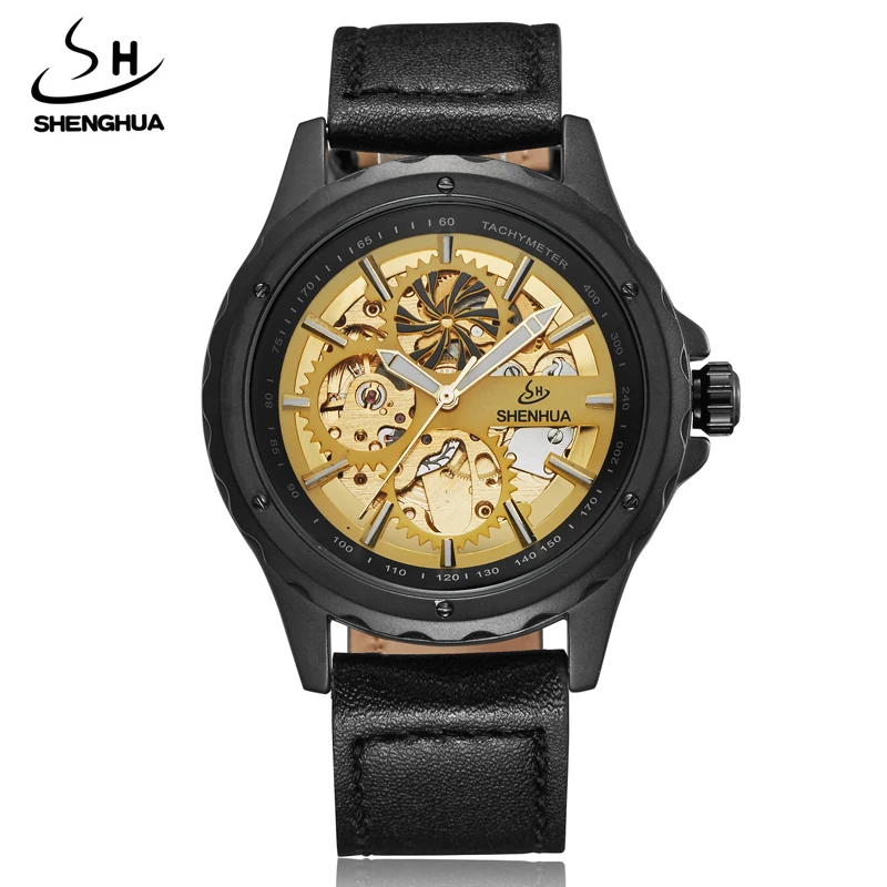 

2017 New Luxury Brand Fashion Automatic Mechanical Watches For Men Unique Skeleton Luminous Leather Mens Mechanical Wrist Watch