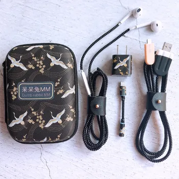 

Funny Cartoon USB Cable Earphone Protector Set With Cable Winder Stickers Spiral Cord Protector For iphone 5 6 7 8plug XR