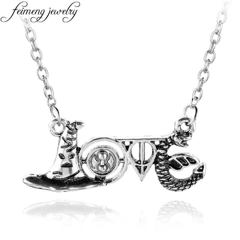 

Combination Cap Time Turner Deathly Hallows Necklace LOVE Symbol Pendant Necklaces For Women Men Lover Fashion Accessories