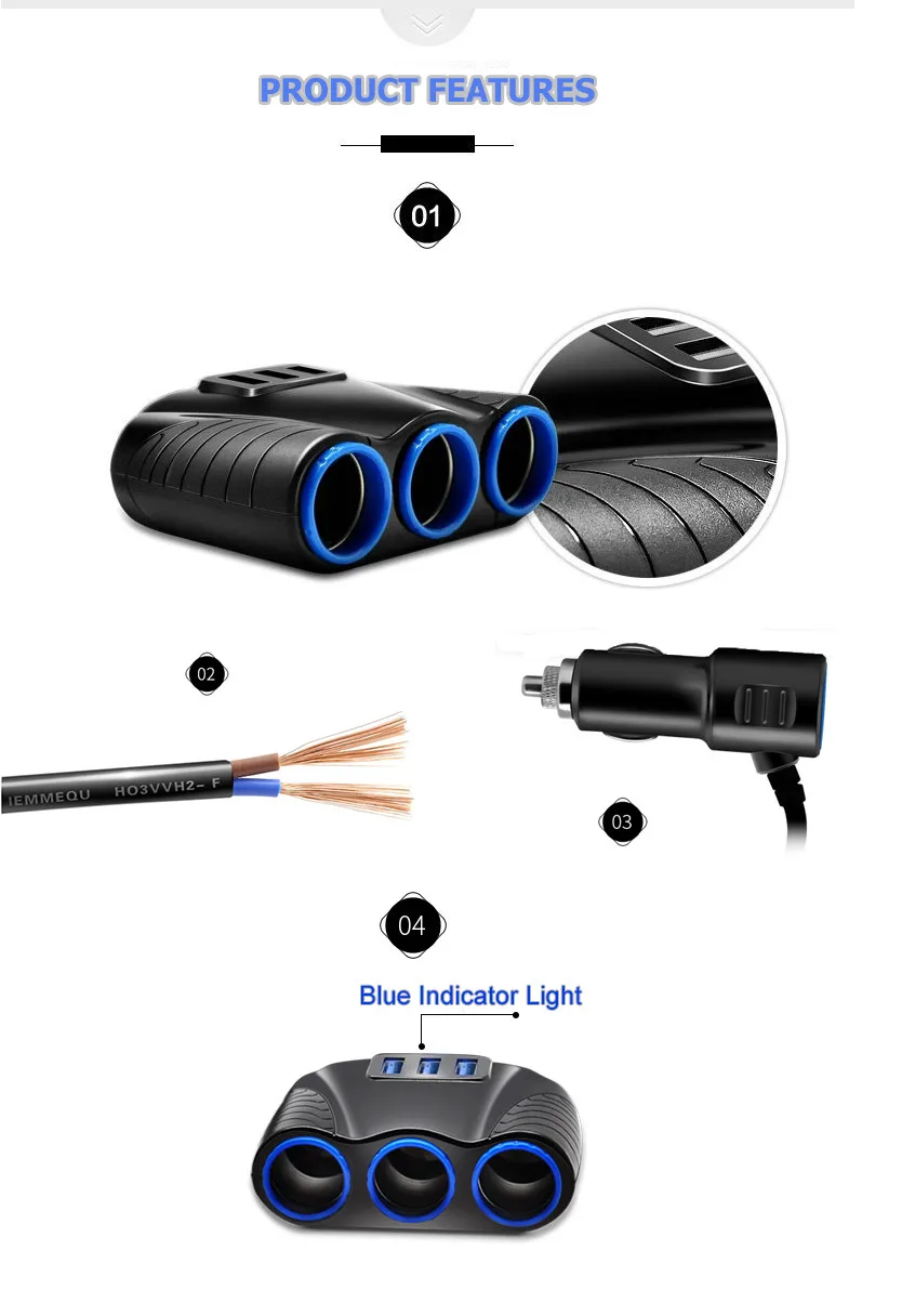 3 Sockets Cigarette Lighter With 3 USB ports29