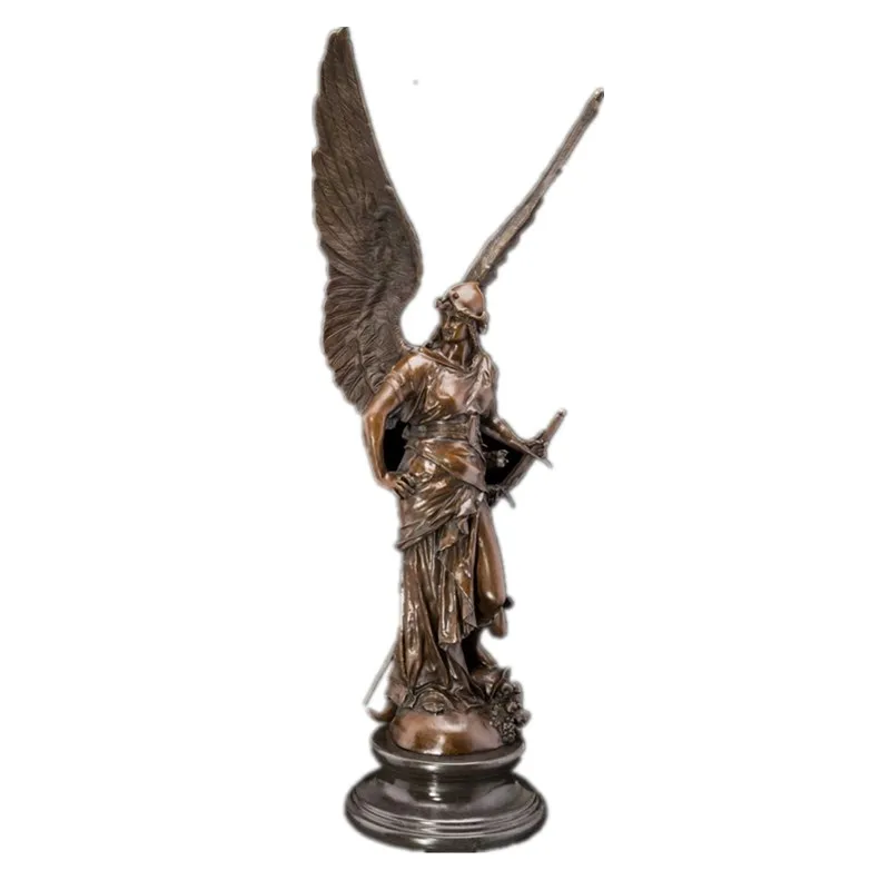 

Art Deco Sculpture Angel Warrior Soldier Goddess Of Victory Bronze Statue Signed Craftwork European Home Decorations R68