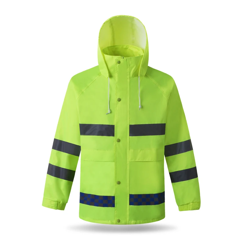 

Reflective Raincoat Security Patrol Building Construction Security Windproof Jacket Operation Fluorescent Waterproof Rain Gear