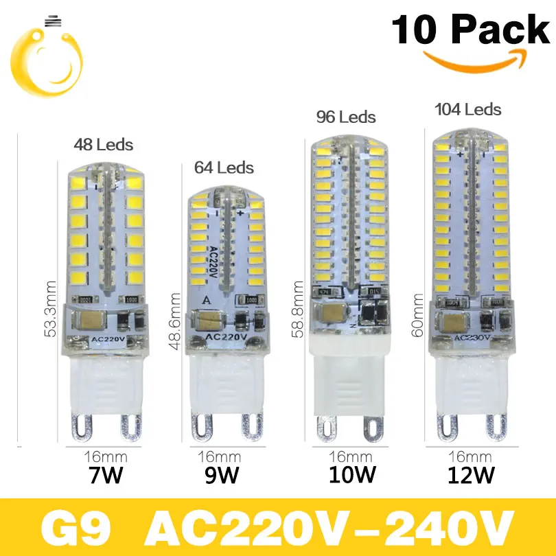 10 шт./лот G9 led 220 в 12 В 64 светодиода 104 светодиодная лампа G4 SMD 3014 2835 LED сменная