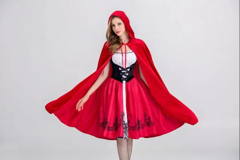 Взрослых для женщин Хеллоуин костюм косплэй красная для верховой езды с капюшоном халат леди платье вышивкой вечерние вечерний плащ наряд