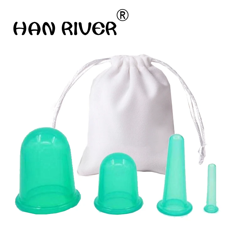 

HANRIVER 2018 4 pieces silicone cupping household hygroscopic tank vacuum cupping meridian health transparent cupping