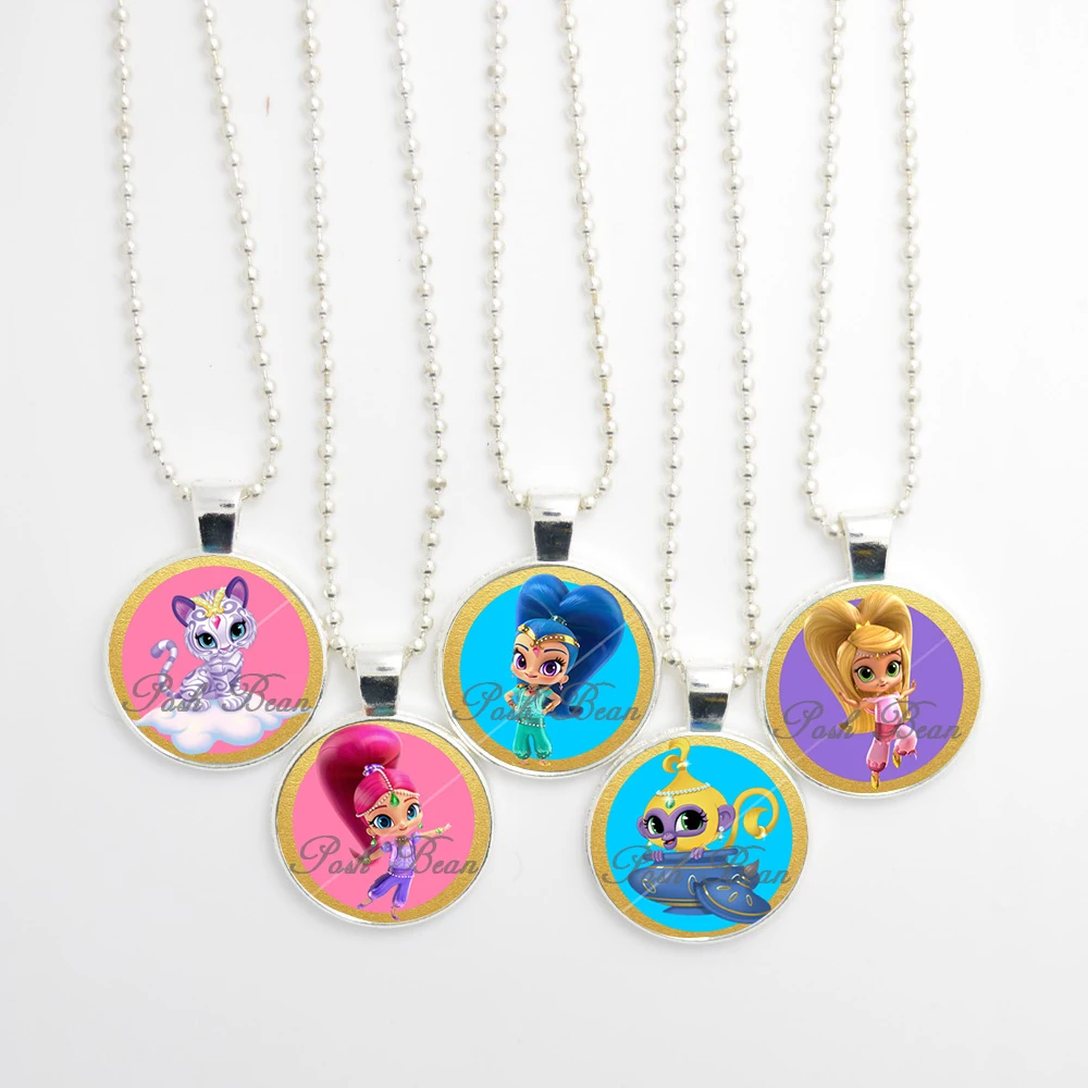 Shimmer and Shine Necklace Handmade Cartoon Glass Cabochon Pendant
