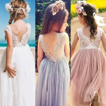 

Summer Pretty Toddler Kids Baby Girl Flower Dress Princess Wedding Dance Backless Lace Tulle Party Bridesmaid Pageant Dresses