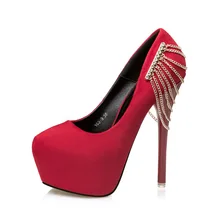 New 2017 Round Head Rhinestone Chian Women Pumps Spring Autumn Platform Wedding Shoes Bridal High Heels Sexy Shoes Ladies