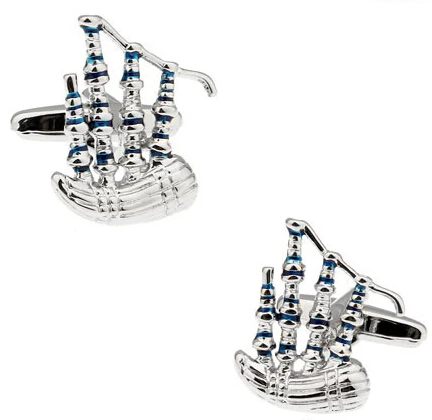 

Men Gift Scottish Bagpipes Cufflinks Novelty Musical Instruments Design Blue Color Copper Cuff Links Wholesale&retail