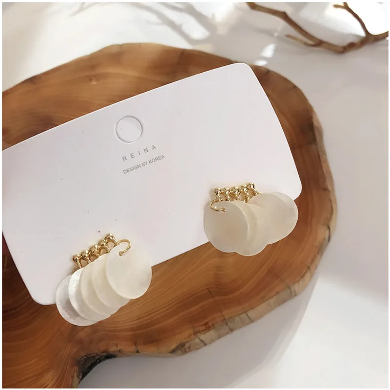 

Korean Earrings Pearl Shell Fringed Short Round Geometric Fashion Female Ear Rings 2019 Baroque Retro Hypoallergenic Jewelry