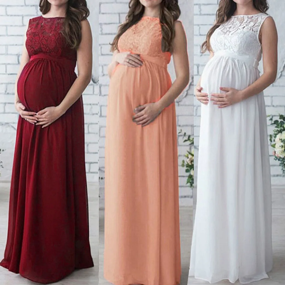 

Pregnant Women Lace Long Maxi Dress Maternity Gown Photography Props Clothes maternity dress photography umstandskleid vestidos
