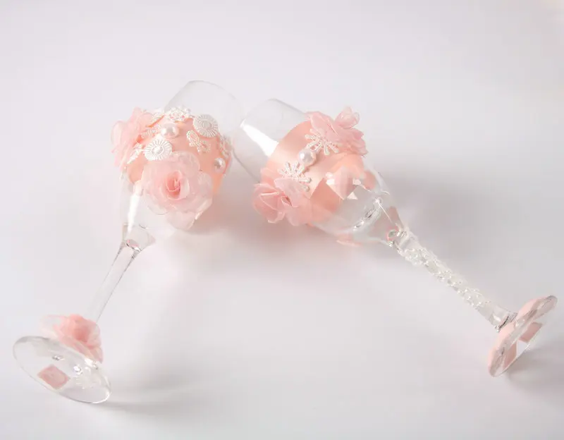 1 пара свадебных бокалов, бокалы для шампанского, шпагаты, тостовые бокалы, свадебные очки жениха и невесты с розовым цветком