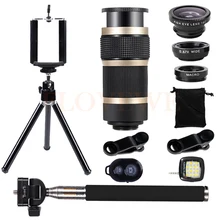 Телескопический 8X зум телеобъективов Широкий формат макро объектив рыбий глаз селфи лампы Штатив для телефона объектив для iPhone 6S 7 Plus
