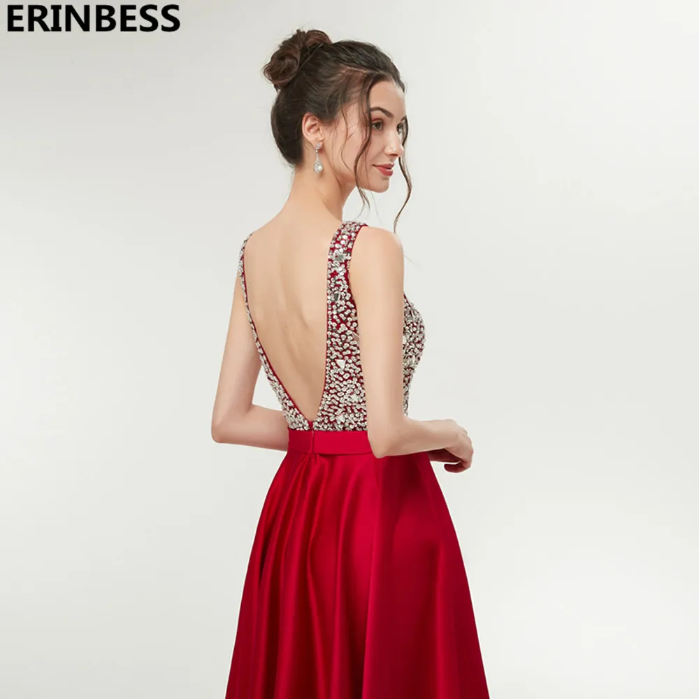 Vestido De Festa Longo Бургундия вечерние платья длинное платье элегантные атласные с бисера v-образным вырезом вечернее платье Vestidos Robe De Soiree