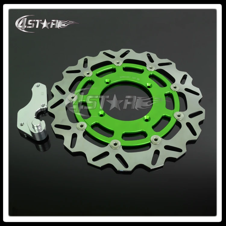 Aluminum Green 320MM Flaoting Brake Disc + Bracket For KX KXF KLX KX125 KX250 KX250F KX450F KLX450R CC Supermoto Motard