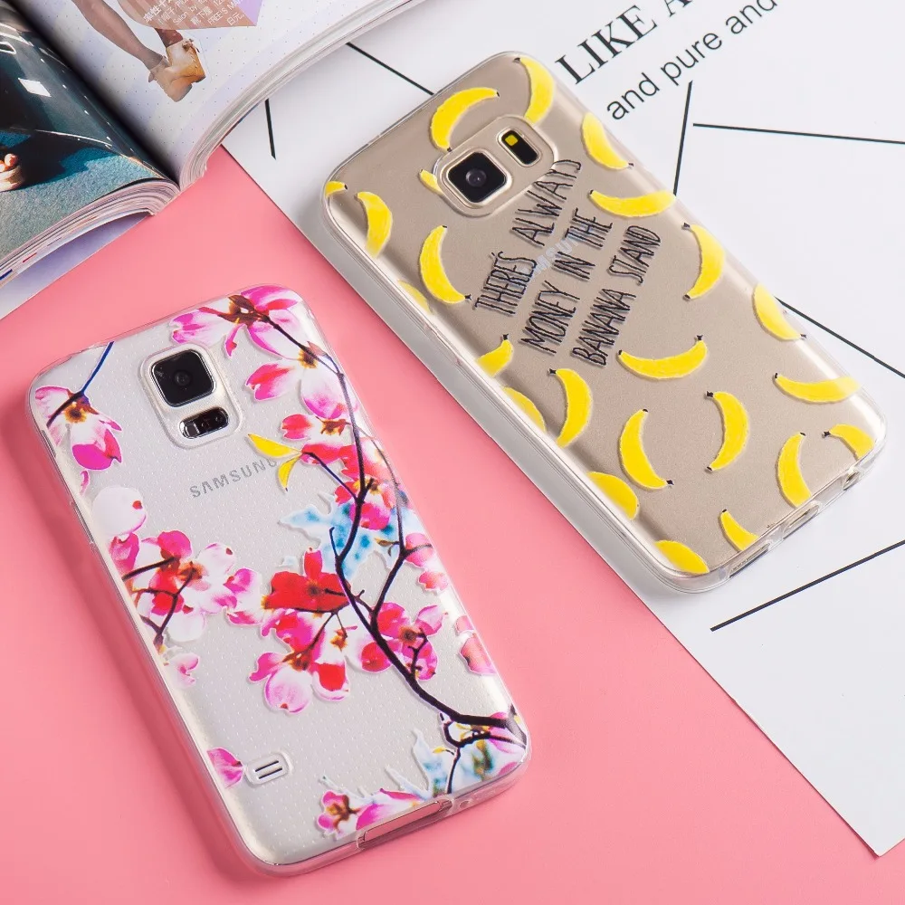 Чехол для samsung galaxy s6 s6edge плюс s5 S6edge + s7 s7edge прозрачный силиконовый Фрукты Цветы