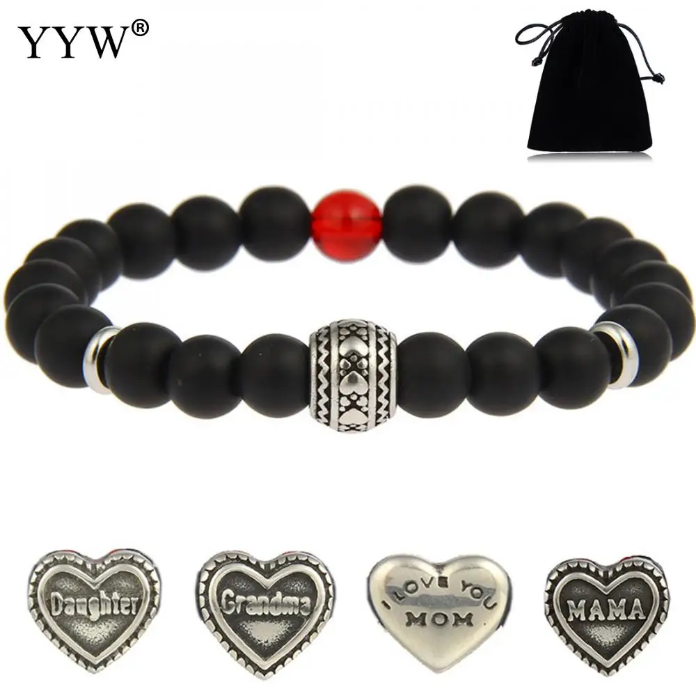 

Fashion Jewelry Natural Stone Beads Bracelet Mama Grandma Daughter I Love You Mom Letter Black Charms Bracelets Women Girl Gifts
