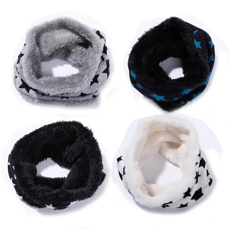 

Winter Scarf Kids Star Print Velvet Thicken Scarves For Boys Girls Knitted Warm Neck Collar Scarfs