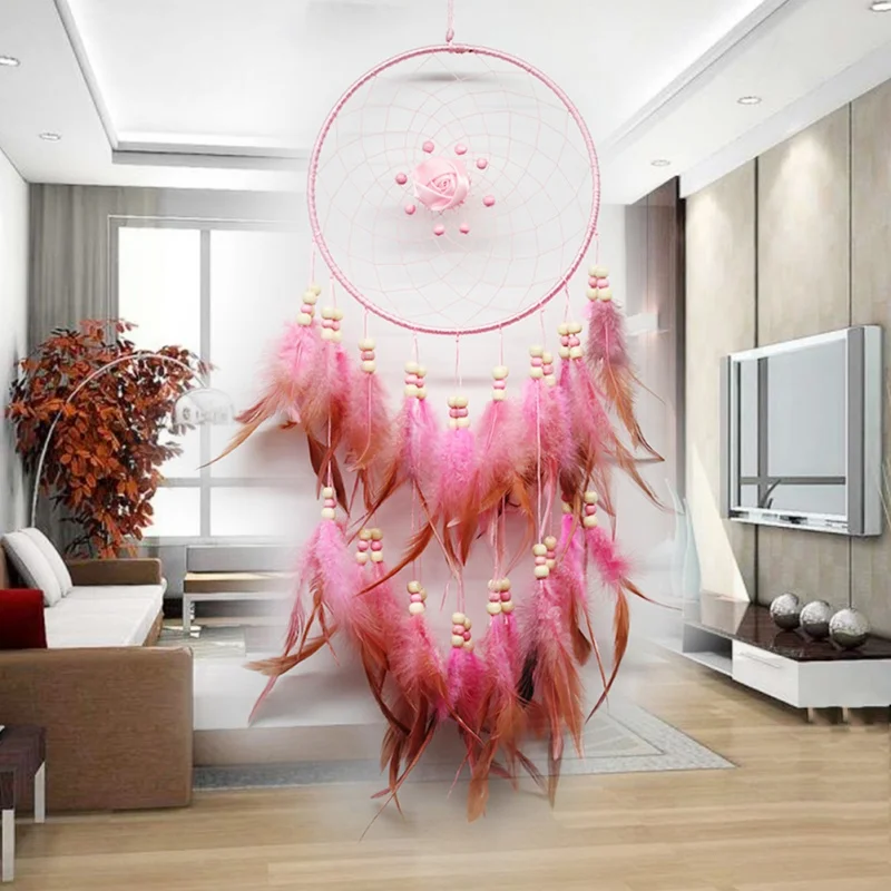 Atrapasueños Rosa decoración colgante de pared adorno de plumas estilo tradicional atrapasueños gran Color rosa blanco Atrapasueños Rosa decoración colgante de pared adorno de plumas estilo tradicional atrapasueños gran Color rosa blanco