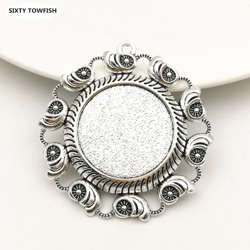 20pcs/lot 37x39MM Inner:25mm Alloy/Metal Antique Bronze Conch Blank Tray Pendant Base Bezel Settings for Glass or Stickers | Украшения и