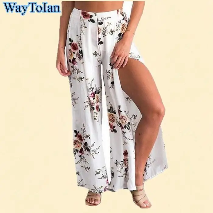 Affogatoo Sexy side split wide leg pants Women summer