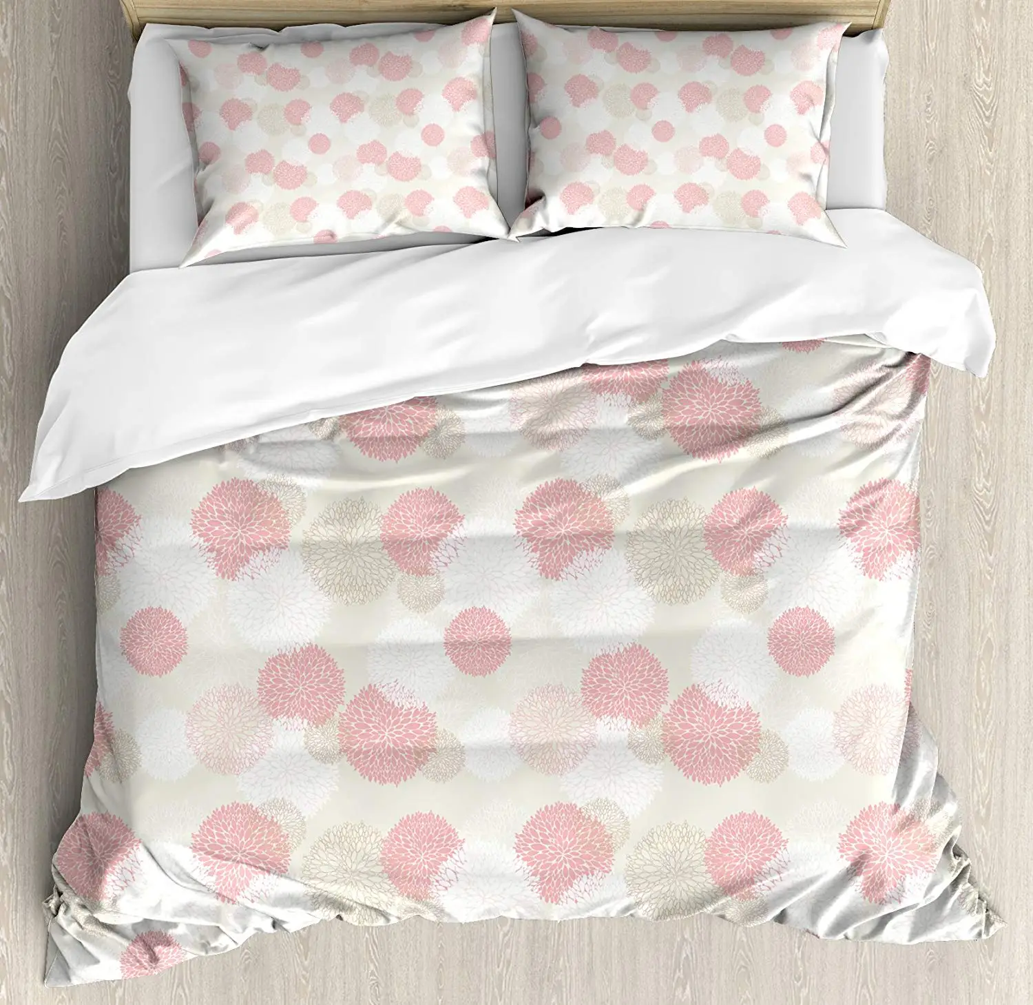 

Pastel Duvet Cover Set Soft Toned Spring Floral Motif with Peony Blossoms Petals Elegance Image, Decorative 4 Piece Bedding Set