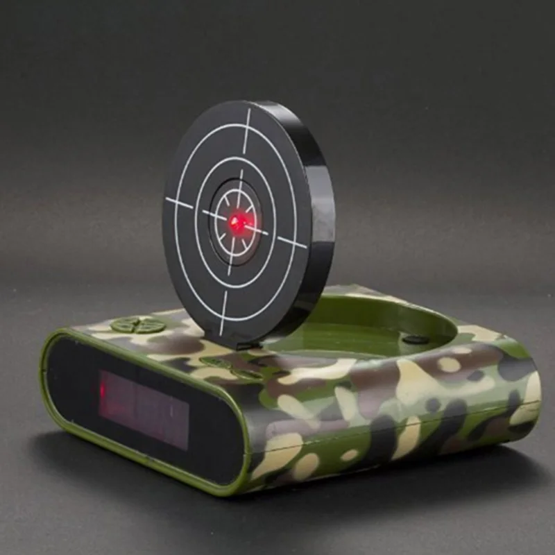 Koop Laser Shooting Gun Alarm Gadget Target Desk Tafel Horloge Klok Digitale Elektronische Nixie Klok Snooze Nachtkastje 1 Set Voor Kids