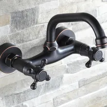 Масло втирают Бронзовый настенный двойные крестообразные ручки поворотный для ванной для кухни для раковины бассейна кран смесителя anf321