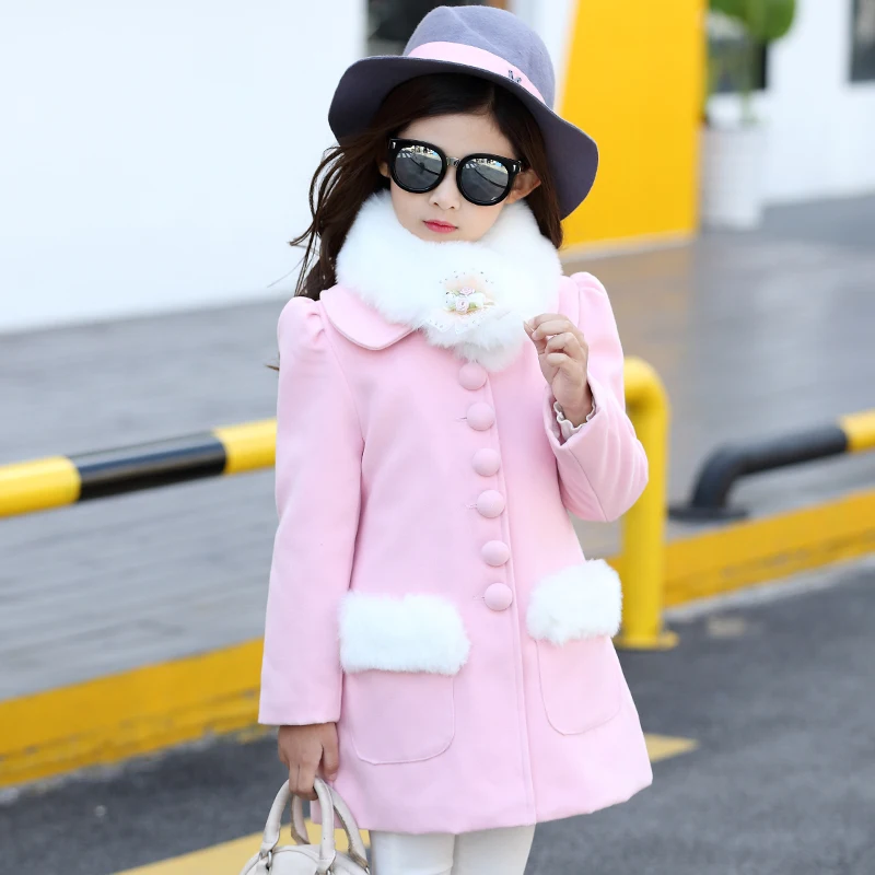 

2018 New Baby Girls Autumn Winter Wool Coat Kid Long Sleeve Christmas School Cute Jacket Girls With Fur Cute Coat Kid Clothes