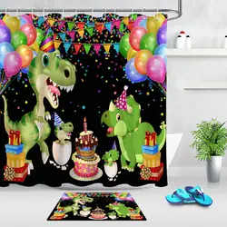 Торт ко дню рождения, воздушный шар, подарок, динозавр, семья, водонепроницаемый, экологичный, для ванной комнаты, занавески и занавески s