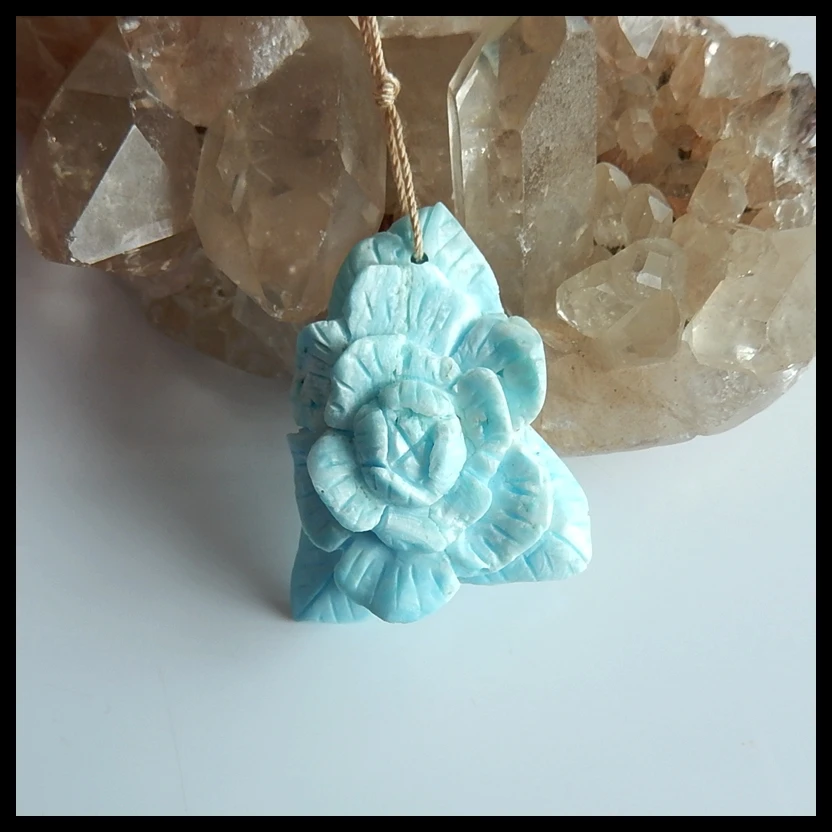 

Semiprecious stone jewelry,wholesale gemstone Carved Flower Larimar Gemstone Pendant,50x36x13mm,18.1g