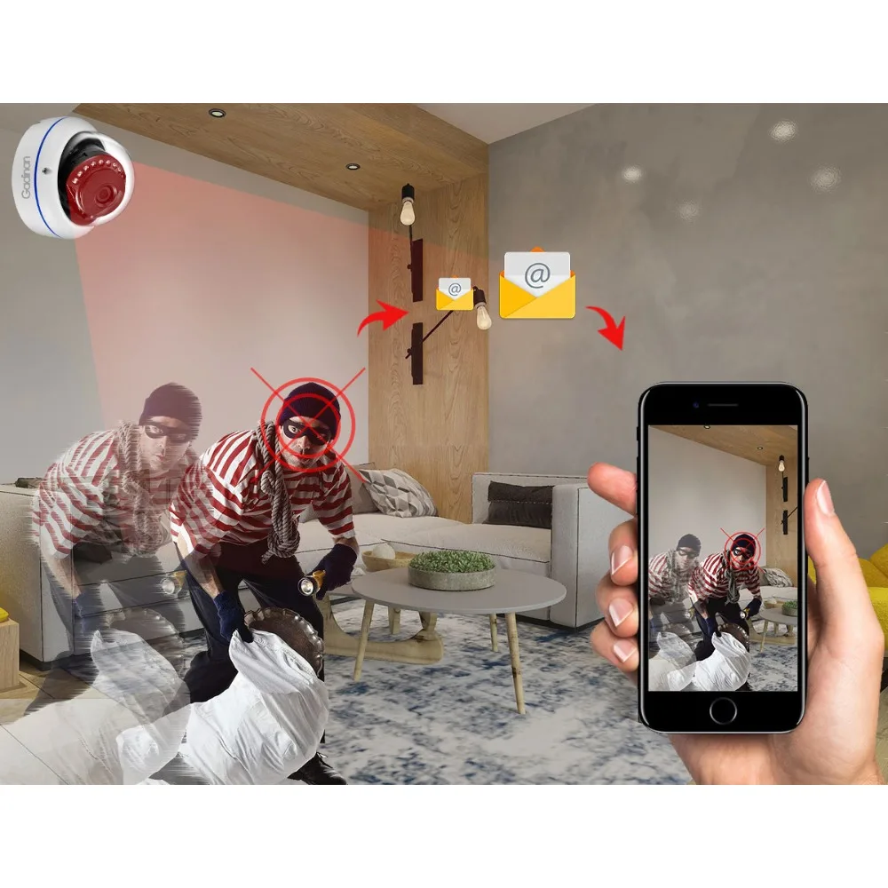  Gadinan Grandangolare Full HD 2MP 1080 P 25fps Audio Suono di Giorno di Notte Metallo Dome IP Telec