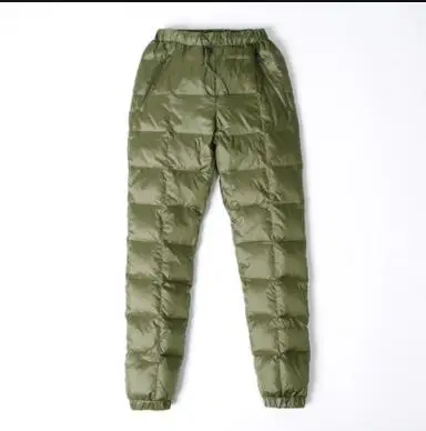 Женские плотные пуховые штаны, зимние с высокой талией, эластичные брюки на белом утином пуху, женские повседневные брюки размера плюс, теплые брюки на утином пуху - Цвет: Армейский зеленый
