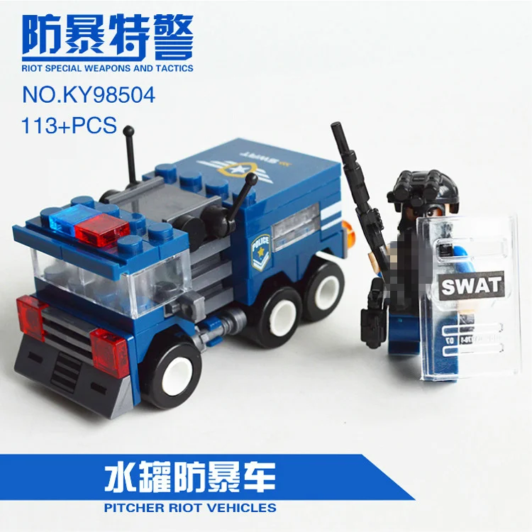 

1 Figure+1 Car SWAT PITCHER RIOT VEHICLE City Police Falcon Commandos Shield Corps Counter Strike minifig Building Block Toy