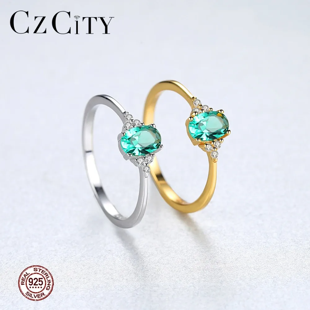 CZCITY нежный зеленый овальным топазом обручальные кольца для женщин 100% 925