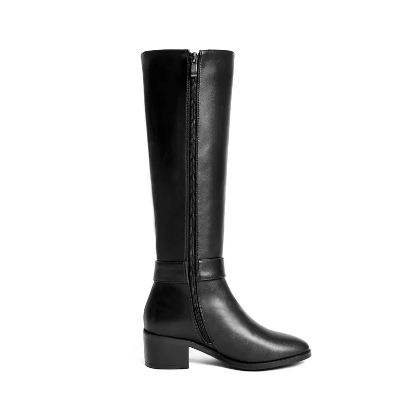 Hiver Robe Boucle Véritable Haute Noir brown Dames Top Zip Automne Rond En Genou Cuir Chaussures Qualité Bout Femmes Memunia 2018 Bottes vgZwqWBO
