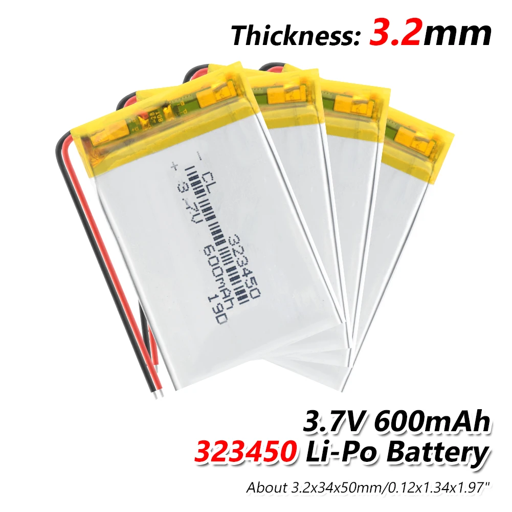 3,7 v 600 мАч литий-полимерный аккумулятор 1/2/4 шт. 323450 батарея 3 7 Вольт ли бо ионным lipo аккумуляторные батареи для dvd gps навигации