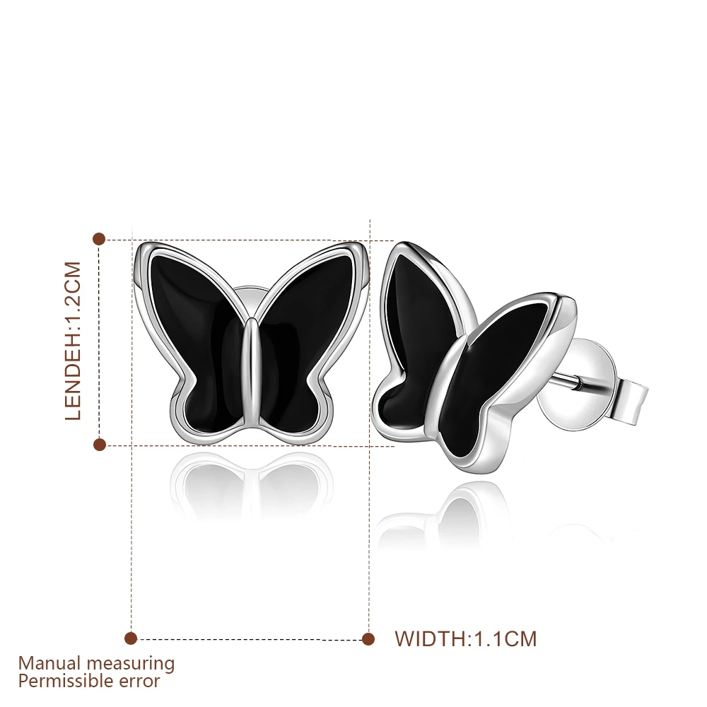 CHUKUI Minimalist Ladies Stud Earrings Gifts For Women Silver Plated Black Enamel Butterfly Earrings Fashion Jewelry Brincos (3)