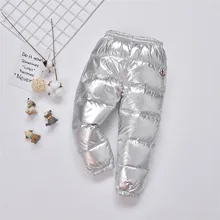 Casual Girl Boy Winter Pants White Duck Down Thick Warm Trousers Waterproof Ski Pants 2-12 Years Elastic High Waisted Kid Pant