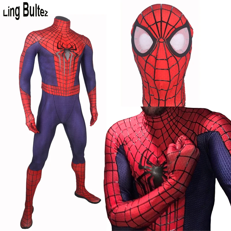 

Ling Bultez High Quality 3D Cobwebs Spiderman Costume Amazing Spiderman Suit With 3D Spider Spiderman Fullbody Suit For Party