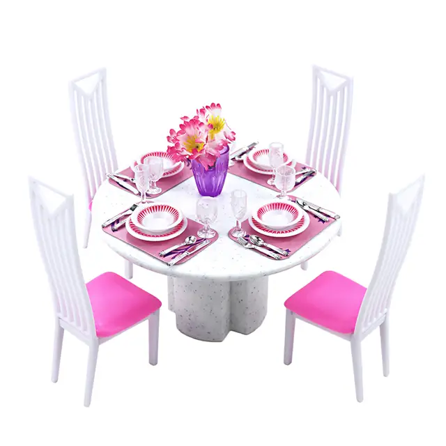 Us 6 24 10 Off For Barbie Furniture Dining Room Miniature White Porcelain Dining Table Play Set With 4 Set Tablewares Chairs For 1 6 Doll In Dolls