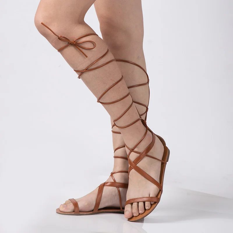 New 2016 Women Sandals Fashion Gladiator Sandal Sexy Cutout Knee High Sandalias Flip Flops Summer Style