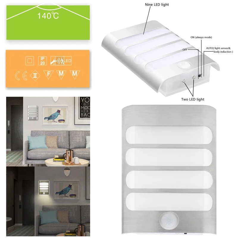 

HNGCHOIGE LED USB Rechargeable Night Light WIth Motion Sensor Wall Corridor Porch Lamp