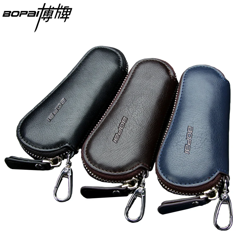 Genuine Leather Car Key Wallets Men Key Holder Housekeeper Keys Organizer Women Keychain Covers Zipper Key Case Bag Pouch Purse