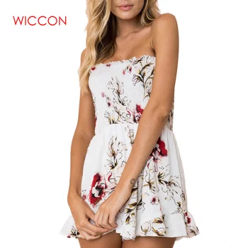 

Fashion Floral Bohemian Elastic Beach Short Playsuit 2020 Summer New Women Sexy Off Shoulder Backless Printed Chiffon Jumpsuits