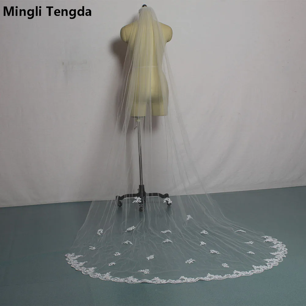 

Cathedral Veil with Comb Bridal Veils One Layer Lace Edge Flower Veil Wedding Accessories Mingli Tengda Voile De Mariee Sluier