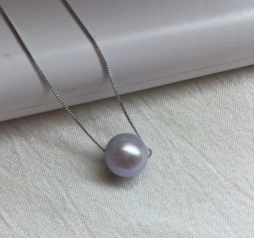 

Free shipping hot sale Women Bridal Wedding Jewelry >>AAA 9-10mm GRAY South Sea Pearl Pendant+SILVER CHAIN