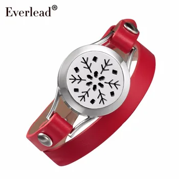 

EVERLEAD red leather bracelet Essential Oils Work health locket stainless steel pretty lady diffusser gift bracelets for women